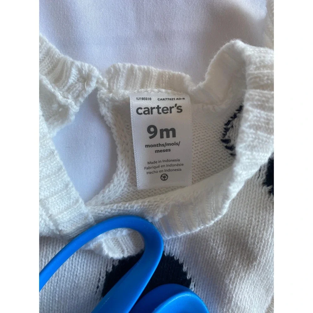 Carter's Baby Girl Polka Dot Ruffle Knit Sweater Dress Size 9M White Black